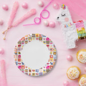 niedliche Blume, Vögel, Herz-Quadrate Muster Pappteller (Party)