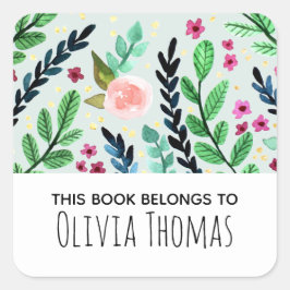 Niedliche Blume Wasserfarbe Kinder Buchzeichen Quadratischer Aufkleber