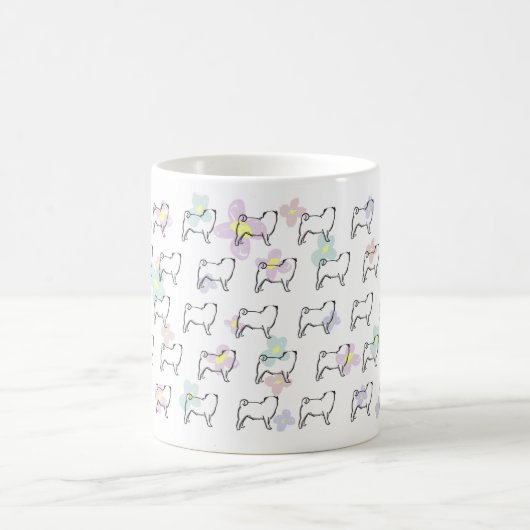 Niedliche Blumen-Mops-Hundemuster-Tasse Kaffeetasse (Mittel)