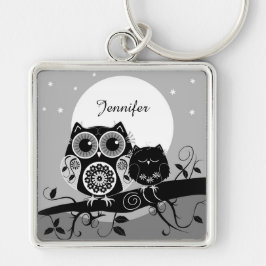 Niedliche Blumen-Power Eulen u. individueller Name Schlüsselanhänger