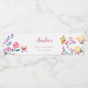 Niedliche Blumen-Schmetterlingsgarten Kinderdusche Wasserflaschenetikett