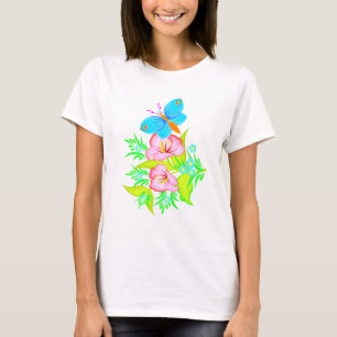 Niedliche Blumen u. ein Schmetterling T-Shirt