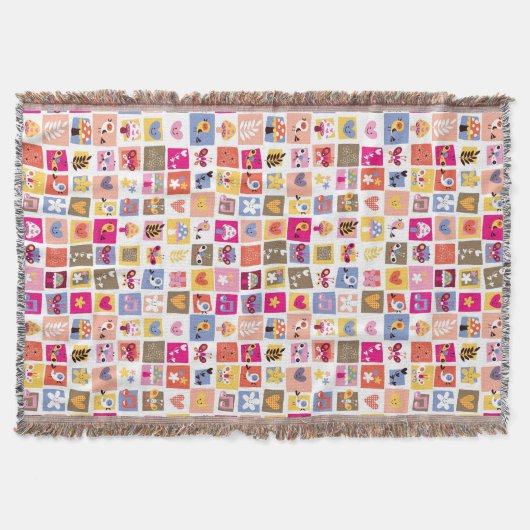 niedliche Blumen, Vögel, Herzen quadriert Muster Decke (Vorderseite)