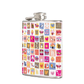 niedliche Blumen, Vögel, Herzen quadriert Muster Flachmann (Links)