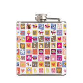 niedliche Blumen, Vögel, Herzen quadriert Muster Flachmann (Rückseite)