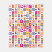 niedliche Blumen, Vögel, Herzen quadriert Muster Fleecedecke (Vorderseite)