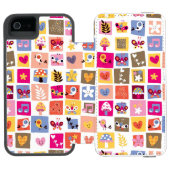 niedliche Blumen, Vögel, Herzen quadriert Muster Incipio iPhone Geldbeutel-Hülle (Folio Geöffnet)