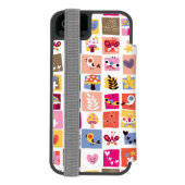 niedliche Blumen, Vögel, Herzen quadriert Muster Incipio iPhone Geldbeutel-Hülle (Folio Rückseite)