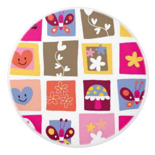 niedliche Blumen, Vögel, Herzen quadriert Muster Keramikknauf