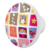 niedliche Blumen, Vögel, Herzen quadriert Muster Keramikknauf (Rechts)