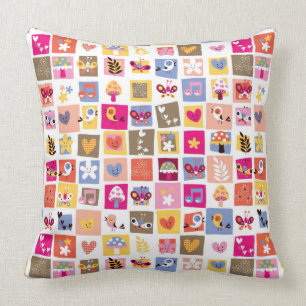 niedliche Blumen, Vögel, Herzen quadriert Muster Kissen