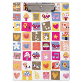 niedliche Blumen, Vögel, Herzen quadriert Muster Klemmbrett (Vorderseite)