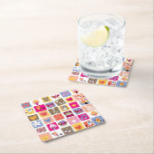 niedliche Blumen, Vögel, Herzen quadriert Muster Rechteckiger Pappuntersetzer (Vor Ort)