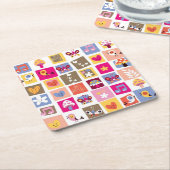 niedliche Blumen, Vögel, Herzen quadriert Muster Rechteckiger Pappuntersetzer (angewinkelt)