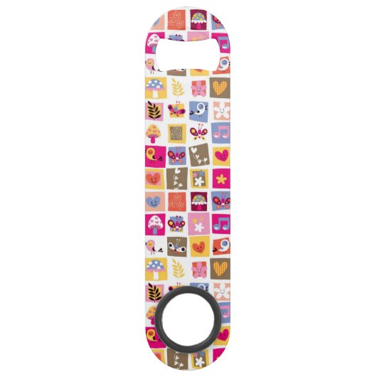 niedliche Blumen, Vögel, Herzen quadriert Muster Speed Flaschenöffner (Vorderseite)