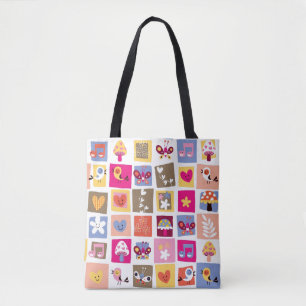 niedliche Blumen, Vögel, Herzen quadriert Muster Tasche