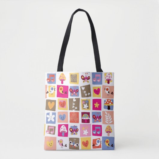 niedliche Blumen, Vögel, Herzen quadriert Muster Tasche (Vorderseite)