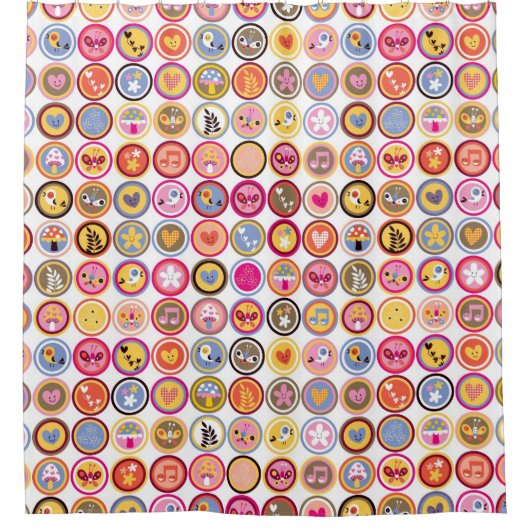 niedliche Blumen, Vögel, Herzmuster Duschvorhang (Vorderseite)