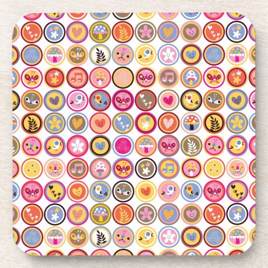 niedliche Blumen, Vögel, Herzmuster Getränkeuntersetzer (Vorderseite)