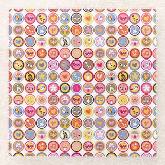 niedliche Blumen, Vögel, Herzmuster Glasuntersetzer (Vorderseite)