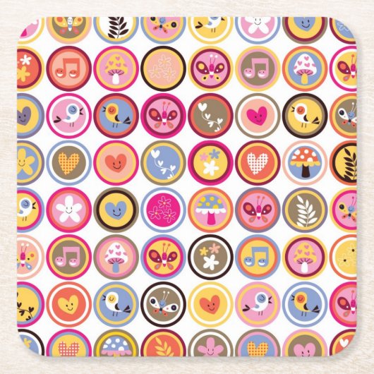 niedliche Blumen, Vögel, Herzmuster Rechteckiger Pappuntersetzer (Vorderseite)