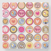 niedliche Blumen, Vögel, Herzmuster Steinuntersetzer (Vorderseite)