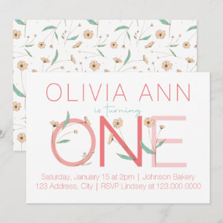 Niedliche Blumenbehandlungen zum ersten Geburtstag Einladung