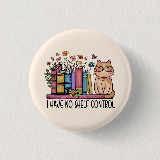 Niedliche Blumenbücher und Katzen Button (Vorderseite)