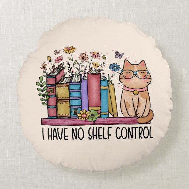 Niedliche Blumenbücher und Katzen Rundes Kissen (Vorderseite)