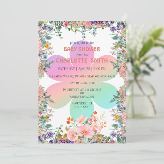 Niedliche Blumendusche im Sommer Gefälle Babydusch Einladung (Stehend Vorderseite)