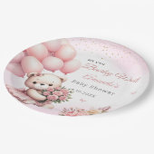 Niedliche Blumendusche Pink Teddy Bear Girl Babydu Pappteller (Schrägansicht)