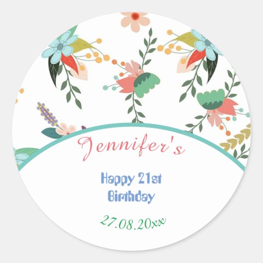 Niedliche Blumenfreuden zum Geburtstag, den 21. Runder Aufkleber (Vorderseite)