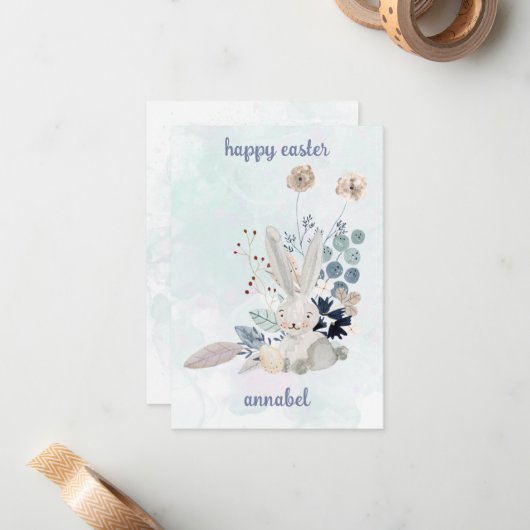 niedliche blumengeschmückte Vintage Osterfeier Mitteilungskarte (Vorderseite/Rückseite Beispiel)