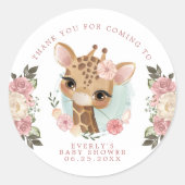 Niedliche Blumengiraffe Girl Babydusche Danke Runder Aufkleber (Vorderseite)