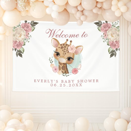 Niedliche Blumengiraffe Kinderdusche Willkommen Banner