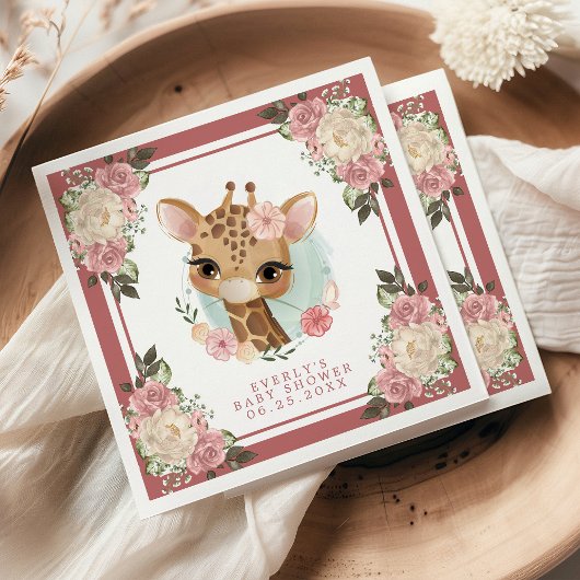 Niedliche Blumengiraffe Wasserfarbe Girl Kinderdus Serviette