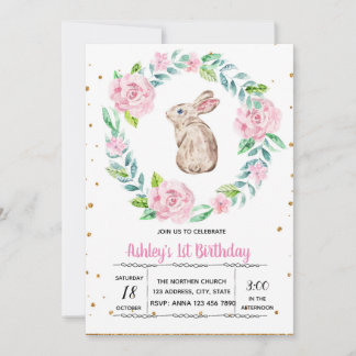 Niedliche Blumenkaninchen-Party Einladung