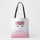 Niedliche Blumenkatze Rosa Ombre Tasche (Vorderseite)