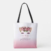 Niedliche Blumenkatze Rosa Ombre Tasche (Rückseite)