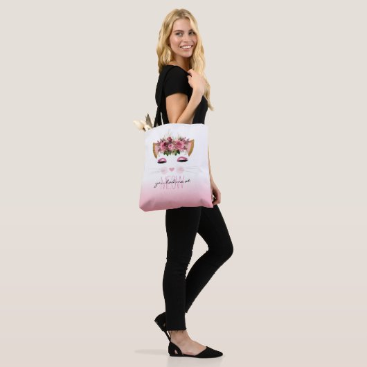 Niedliche Blumenkatze Rosa Ombre Tasche (Am Model)