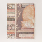 Niedliche Blumenkatze und Bücher Puzzle (Vertikal)