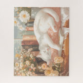 Niedliche Blumenkatze und Bücher Puzzle (Vertikal)