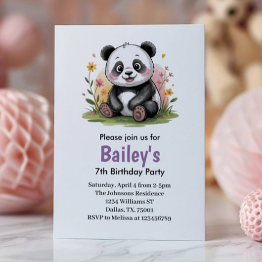 Niedliche Blumenkids Panda Geburtstagsparty Einladung
