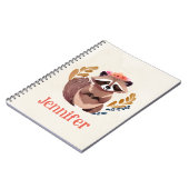 Niedliche Blumenkronen Wasserfarbe Raccoon Notizblock (Linke Seite)