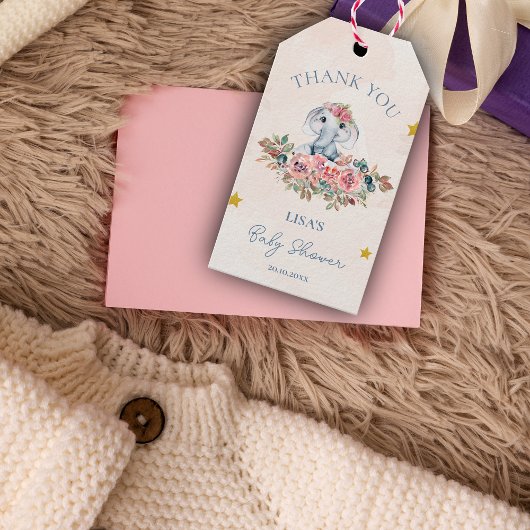 Niedliche Blumenlephäre Vielen Dank Kinderdusche Geschenkanhänger