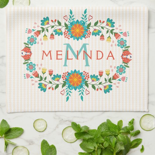 Niedliche Blumenrahmen Geschirrtuch (Gefaltet)