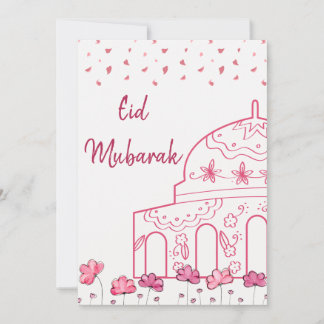 Niedliche Blumenrosa Moschee Islamisches Eid Mubar Feiertagskarte