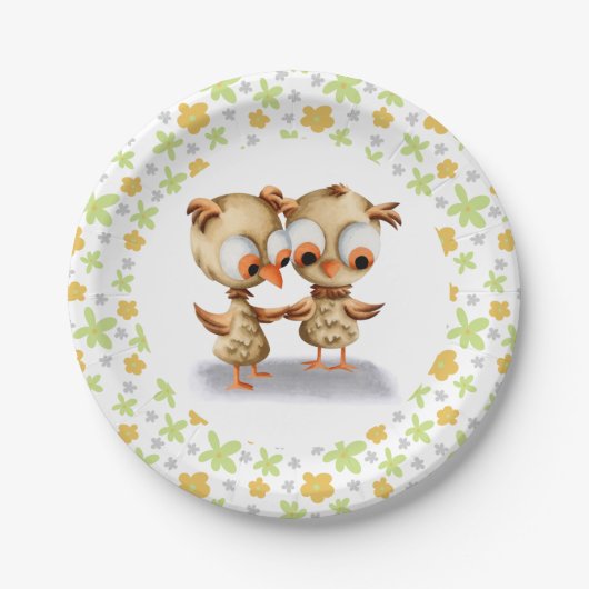 Niedliche Blumenschalen Twins Kinderdusche Pappteller (Vorderseite)