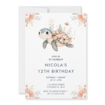 Niedliche Blumenschildkröte Geburtstagsparty
