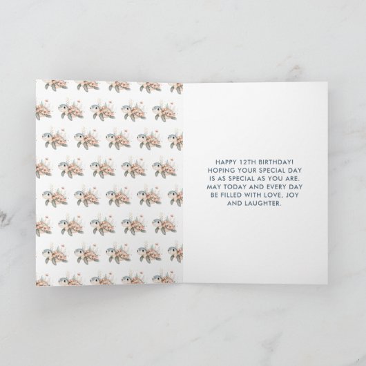 Niedliche Blumenschildkröte Geburtstagsparty Karte (Innenseite)